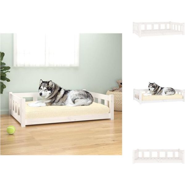 Vidaxl Letto Per Cani Bianco 105,5X75,5X28 Cm In Legno Di Pino Massiccio - Letti Per Cani-image