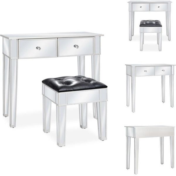 Vidaxl Tavolino Da Toilette A Specchio Con Sgabello In Mdf E Vetro - Tavolini Da Toilette-image