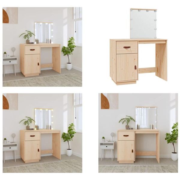 Vidaxl Tavolo Da Toilette Con Led 95X50X133,5 Cm In Pino Massiccio - Tavolo Da Toilette - Tavoli Da Toilette - Tavolo Da Toilette - Tavolino Da Toilette-image