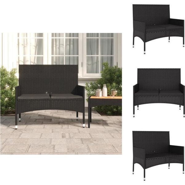 Vidaxl Panca Da Giardino A 2 Posti Con Cuscini In Poly Rattan Nero - Panche Da Giardino-image