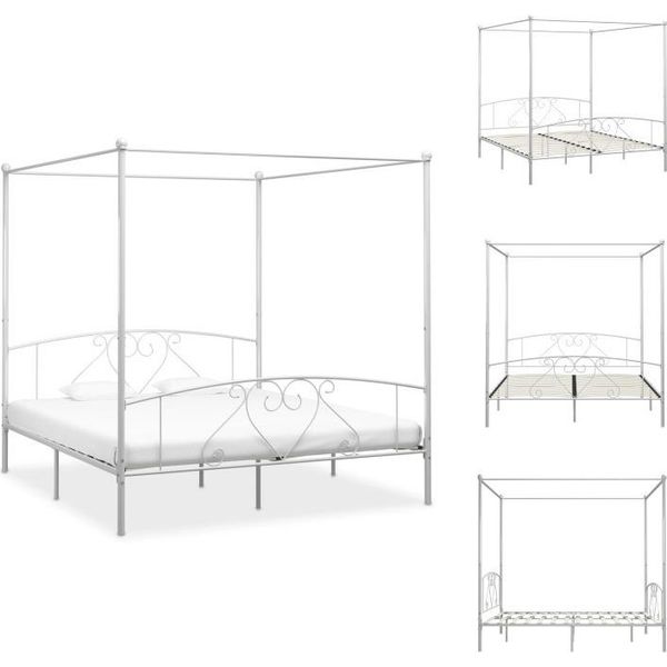 Vidaxl Struttura Letto A Baldacchino In Metallo Bianco 180 X 200 Cm - Letti E Strutture Letto-image