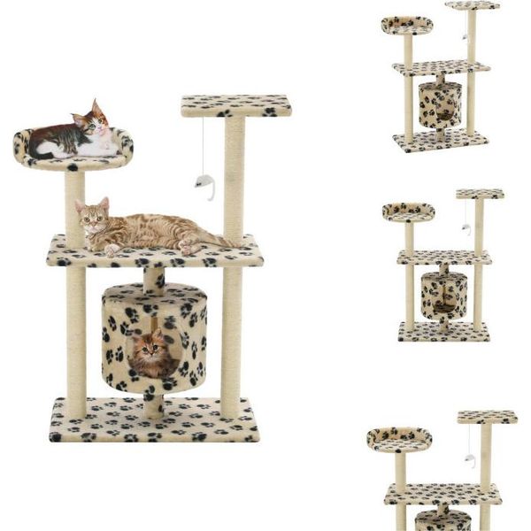 Vidaxl Tiragraffi Per Gatti In Sisal 95 Cm Beige Con Stampa Di Zampa - Tiragraffi-image