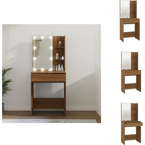 Vidaxl Tavolino Da Toilette Con Led Effetto Rovere Marrone 60X40X140 Cm - Tavolini Da Toilette-image