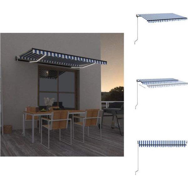 Vidaxl Tenda Da Sole Automatica Con Led E Sensore Vento 450X350 Blu E Bianco - Tende Da Sole-image