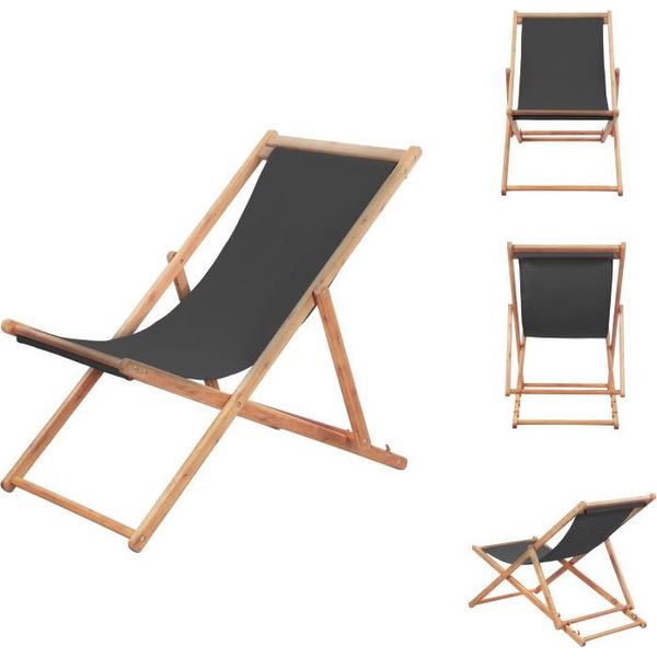 Vidaxl Sedia Da Spiaggia Pieghevole Con Struttura In Legno E Tessuto Grigio - Sedie Da Giardino-image