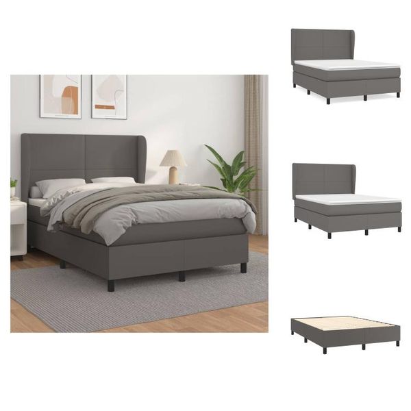 Vidaxl Letto A Molle Con Materasso Grigio 140X190 Cm In Pelle Finta - Letti & Strutture Letto-image
