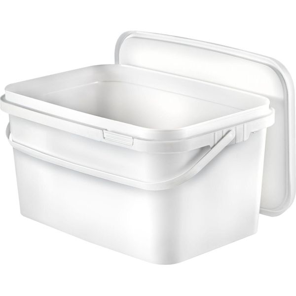 Benbow Secchio Rettangolare Con Coperchio Con Manico 5L Quantità: 10 Pezzi, Bianco Bsr, Ermetico, Sicuro Per Gli Alimenti, Brc, A Prova Di Perdite-image