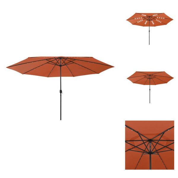 Vidaxl Ombrellone Con Luci Led E Asta In Metallo 400 Cm Terracotta - Ombrelloni E Tende Da Sole-image