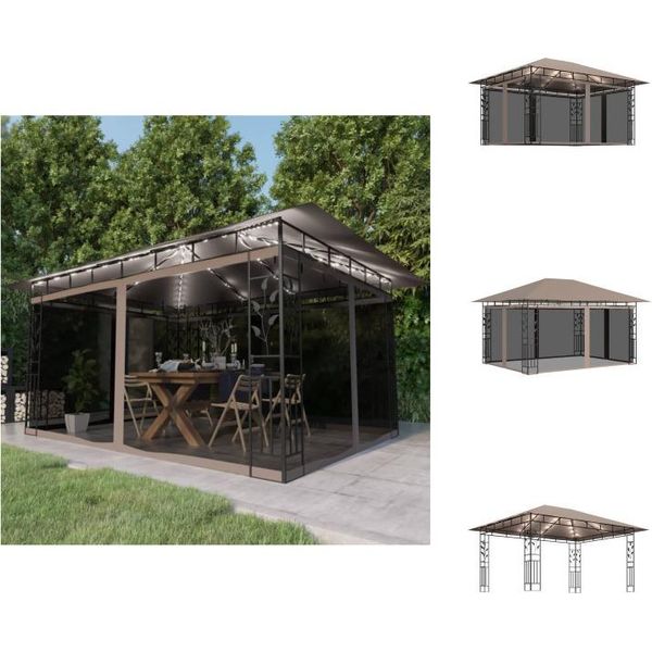 Vidaxl Padiglione Con Zanzariera E Luci Led 4X3X2,73 M Taupe - Padiglioni E Tende Per Feste-image