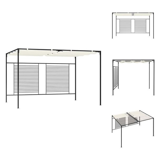 Vidaxl Padiglione Con Tetto Estensibile 3X4X2,3 M Bianco Crema 180 G/M² - Padiglioni E Tende Per Feste-image