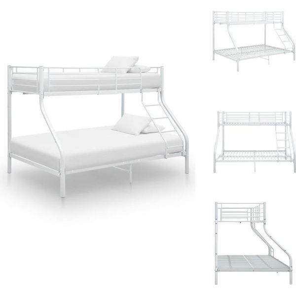Vidaxl Struttura Letto A Castello In Metallo Bianco 140X200 Cm/90X200 Cm - Letti E Strutture Letto-image