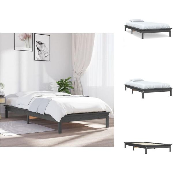 Vidaxl Letto In Legno Massiccio Grigio 90X190 Cm Pino - Letti E Strutture Letto-image