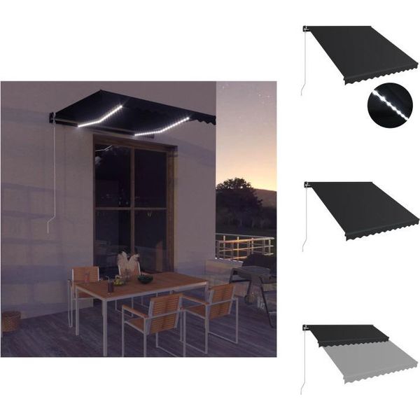 Vidaxl Tenda Da Sole Manuale A Scomparsa Con Led 300X250 Cm Antracite - Tende Da Sole-image