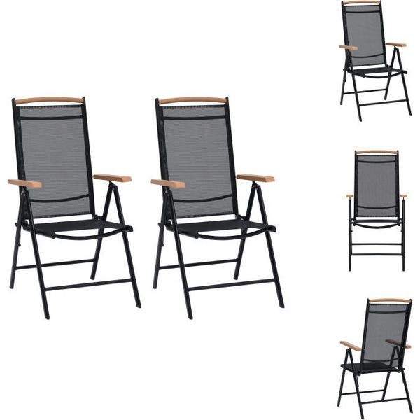Vidaxl Sedie Da Giardino Pieghevoli 2 Pz. Alluminio E Textilene Nero - Sedie Da Giardino-image
