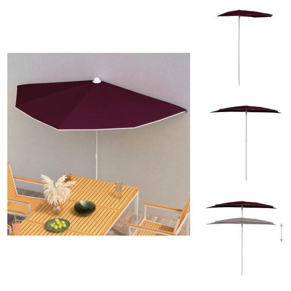 Vidaxl Mezzo Ombrellone Con Asta 180X90 Cm Rosso Bordeaux - Ombrelloni E Tende Da Sole-image