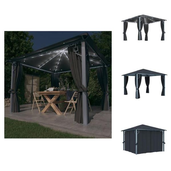 Vidaxl Padiglione Con Tende E Luci Led 3X3 M In Alluminio Antracite - Padiglioni E Tende Per Feste-image