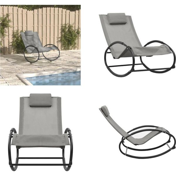 Vidaxl Lettino Prendisole Con Cuscino In Acciaio E Textilene Grigio - Lettino Prendisole - Lettino Da Giardino - Lettino Da Patio-image