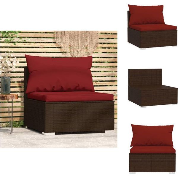 Vidaxl Divano Da Centro Giardino Con Cuscini In Poly Rattan Marrone - Elementi Per Divani Da Giardino-image