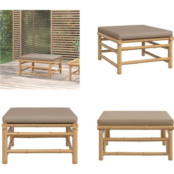 Vidaxl Sgabello Da Giardino Con Cuscino Taupe In Bambù - Sgabello Da Giardino - Poggiapiedi - Poggiapiedi - Poggiapiedi-image