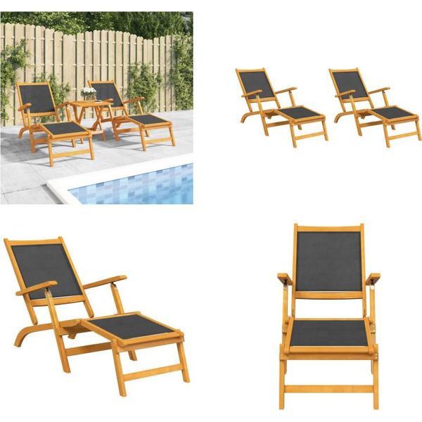 Vidaxl Sdraio Da Giardino 2 Pz. Legno Massiccio Di Acacia E Textilene - Sedia A Sdraio - Sedie A Sdraio - Mobili Da Giardino - Sedia A Sdraio-image