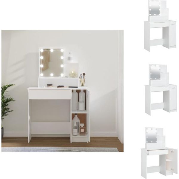 Vidaxl Tavolino Da Toilette Con Led Bianco 86,5X35X136 Cm - Tavolini Da Toilette-image