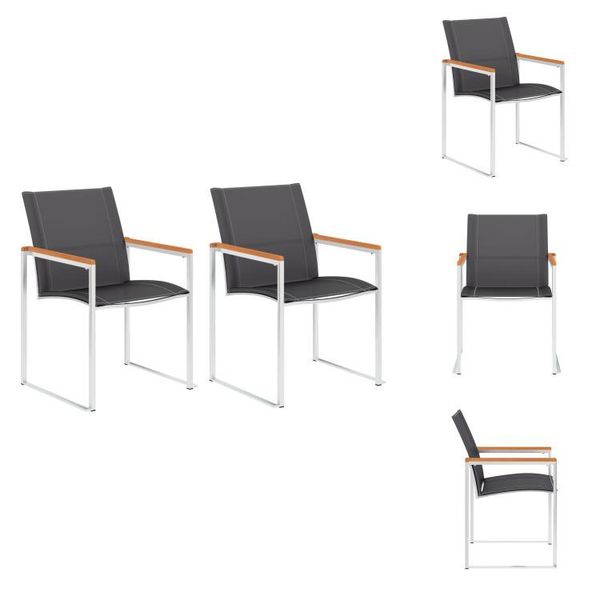 Vidaxl Sedie Da Giardino 2 Pz. Textilene E Acciaio Inox Grigio - Sedie Da Giardino-image