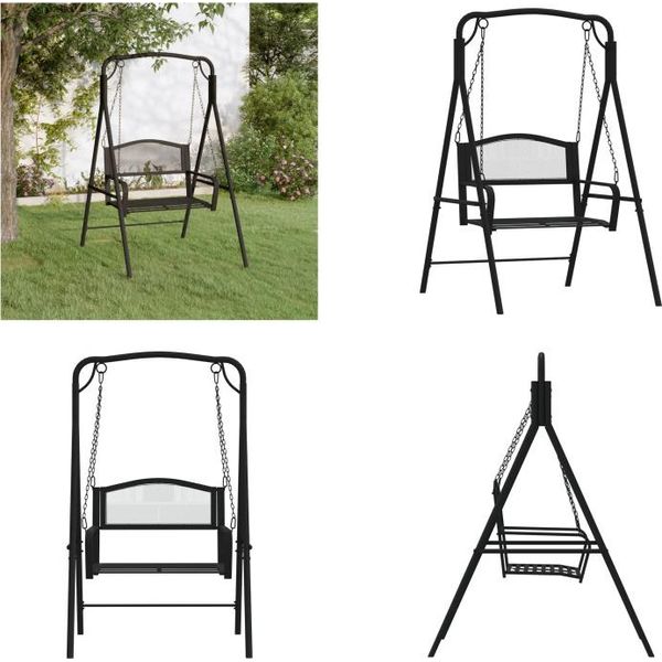Vidaxl Altalena Hollywood 124 Cm In Acciaio Nero - Altalena Hollywood - Altalena Hollywood - Panca Per Altalena - Panchina-image