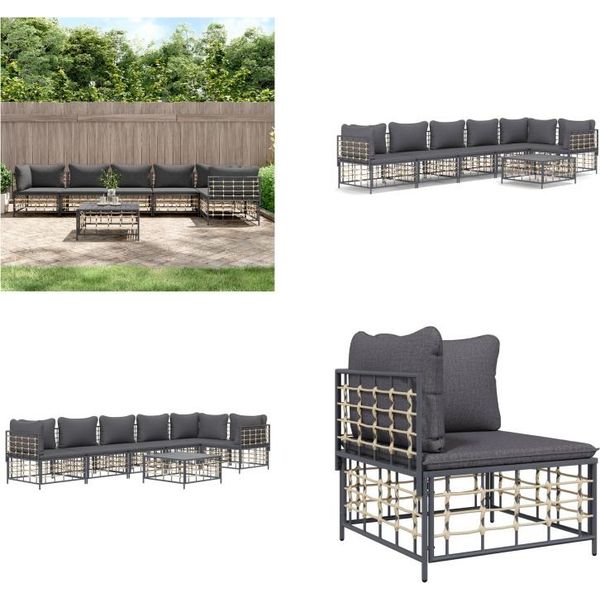 Vidaxl Set Salotto Da Giardino 7 Pezzi Con Cuscini In Poly Rattan Antracite - Set Salotto Da Giardino - Set Salotto Da Giardino - Mobili Da Giardino-image