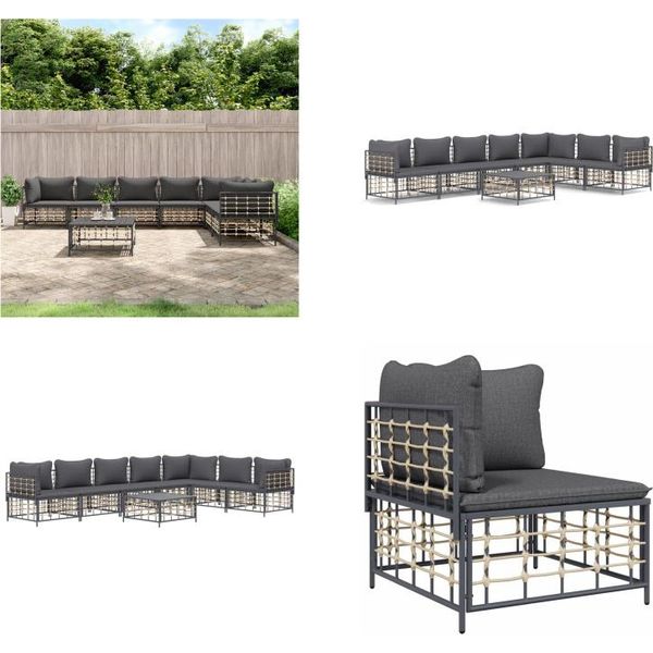 Vidaxl Set Salotto Da Giardino 8 Pezzi Con Cuscini In Rattan Antracite - Set Salotto Da Giardino - Set Salotto Da Giardino - Set Salotto - Mobili Da Giardino-image