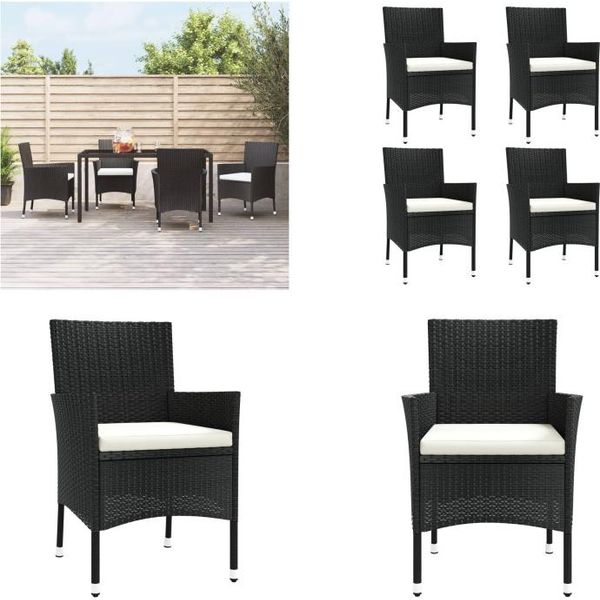 Vidaxl Sedie Da Giardino Con Cuscino 4 Pz. Poly Rattan Nero - Sedia Da Giardino - Sedie Da Giardino - Poltrona Da Giardino - Sedia Da Pranzo-image