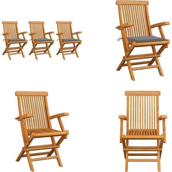Vidaxl Sedie Da Giardino Con Cuscini Grigi 3 Pz. Legno Massiccio Teak - Sedia Da Giardino - Sedie Da Giardino - Sedia Da Giardino Legno - Sedia Da Giardino Legno Massiccio-image