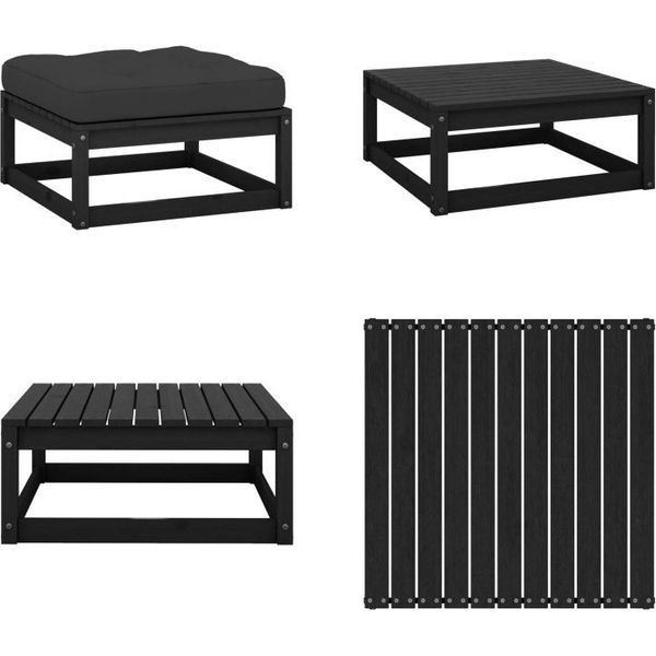 Vidaxl Sgabello Da Giardino Con Cuscino In Legno Di Pino Massiccio Nero - Sgabello - Poggiapiedi - Panca Per Piedi - Poggiapiedi-image