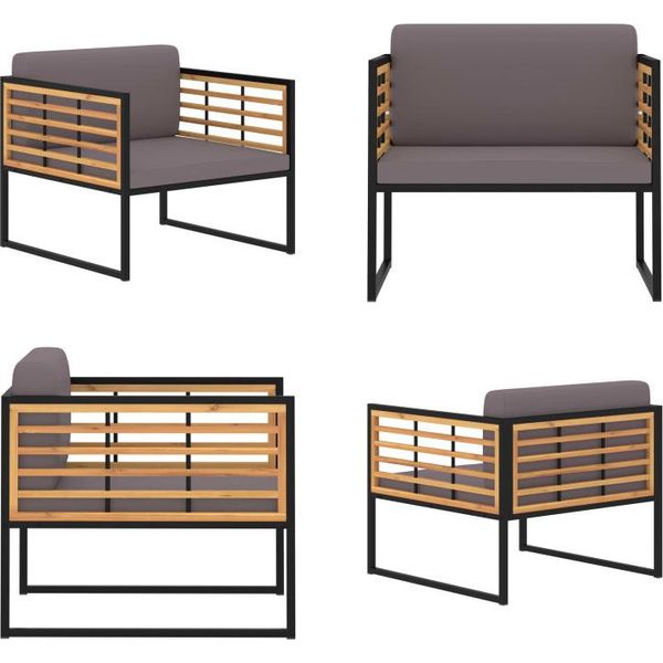Vidaxl Sedie Da Giardino Con Cuscini 2 Pz. Legno Massiccio Di Acacia Grigio Scuro - Sedia Da Giardino - Sedie Da Giardino - Sedia Da Esterno - Sedie Da Esterno-image
