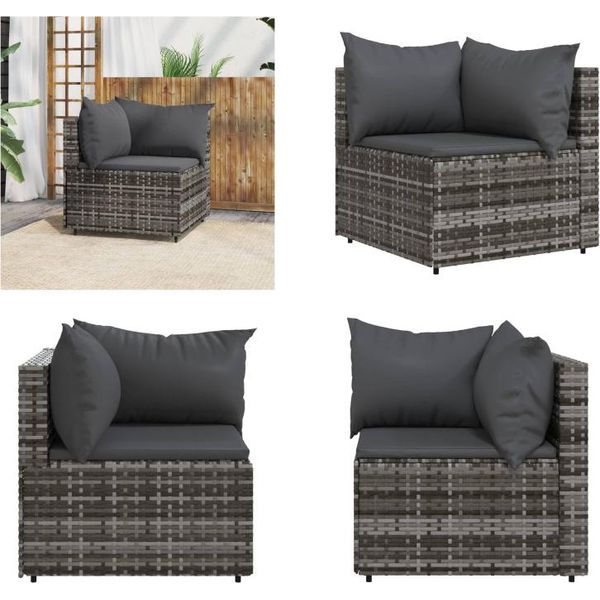 Vidaxl Divano Angolare Da Giardino Con Cuscini In Poly Rattan Grigio - Divano Angolare - Divani Angolari - Divano - Divano Da Esterno-image