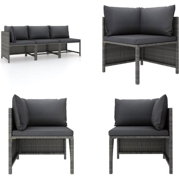 Vidaxl Set Salotto Da Giardino 3 Pezzi Con Cuscini In Poly Rattan Grigio - Set Divano Da Giardino - Set Divano Da Giardino - Set Divano Da Giardino - Set Divano Da Giardino-image