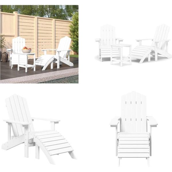 Vidaxl Sedie Da Giardino Adirondack Con Sgabello E Tavolo Hdpe Bianco - Sedia Da Giardino - Sedie Da Giardino - Sedia Da Esterno - Poltrona Da Giardino-image