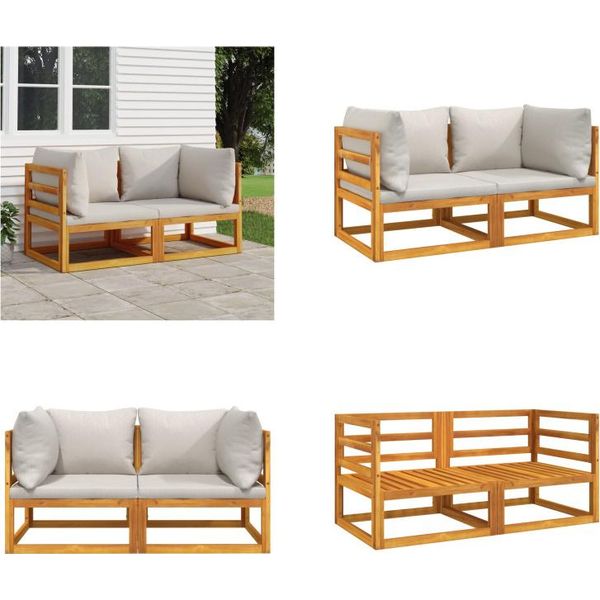 Vidaxl Divani Angolari Modulari 2 Pezzi Con Cuscini Grigio Chiaro In Legno Massiccio Di Acacia - Divano Angolare - Divani Angolari - Mobili Da Giardino - Divano Da Giardino-image