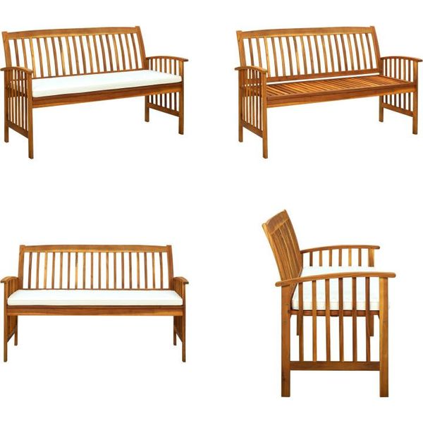 Vidaxl Panca Da Giardino Con Cuscini 147 Cm In Legno Massiccio Di Acacia - Panca Da Giardino - Panche Da Giardino - Panche Da Giardino In Legno - Panche Da Giardino In Legno-image