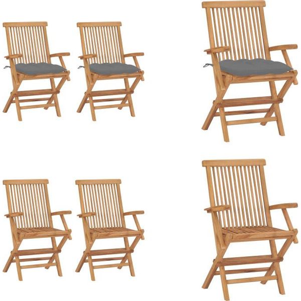 Vidaxl Sedie Da Giardino Con Cuscini Grigi 2 Pz. Legno Massiccio Teak - Sedia Da Giardino - Sedie Da Giardino - Sedia Da Giardino In Legno - Sedia Da Giardino In Legno Massiccio-image