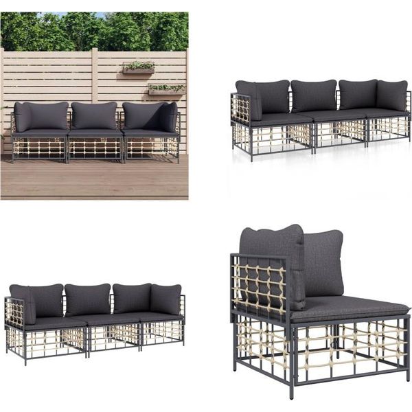 Vidaxl Set Salotto Da Giardino 3 Pezzi Con Cuscini In Poly Rattan Antracite - Set Salotto Da Giardino - Set Salotto Da Giardino - Mobili Da Giardino-image