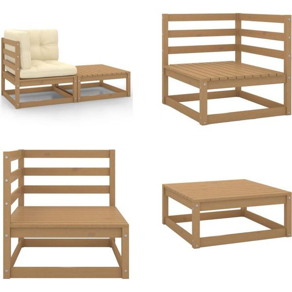 Vidaxl 2 Pezzi Set Salotto Da Giardino Cuscini Miele Marrone Pino Massiccio - Set Salotto Da Giardino - Set Salotto Da Giardino - Mobili Da Giardino In Legno - Mobili Da Giardino In Legno-image