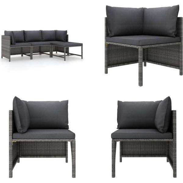 Vidaxl Set Salotto Da Giardino 4 Pezzi Con Cuscini In Poly Rattan Grigio - Set Divano Da Giardino - Set Divano Da Giardino - Set Divano Da Giardino - Set Divano Da Giardino-image