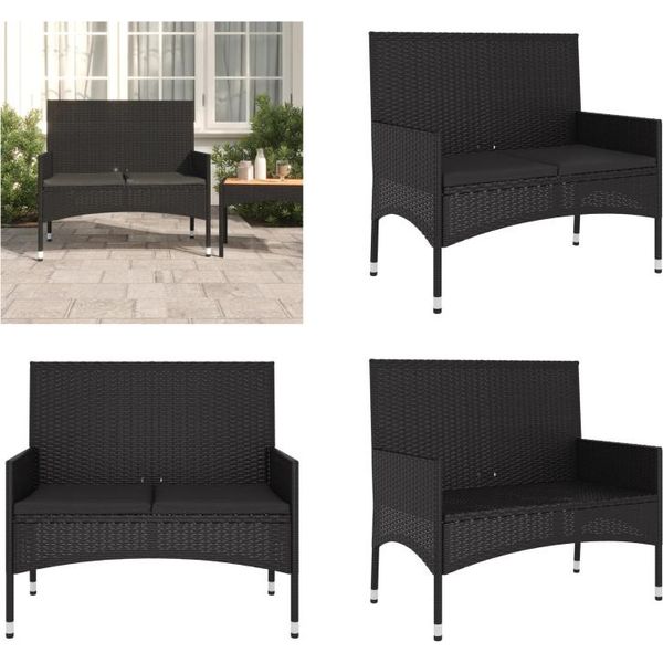 Vidaxl Panca Da Giardino A 2 Posti Con Cuscini In Poly Rattan Nero - Panca Da Giardino - Panche Da Giardino - Panca - Panca Da Esterno-image