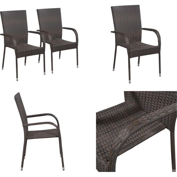 Vidaxl Sedie Da Giardino Impilabili 2 Pz. Poly Rattan Brown - Sedia Da Giardino - Sedie Da Giardino - Sedia Impilabile Da Giardino - Sedie Impilabili Da Giardino-image