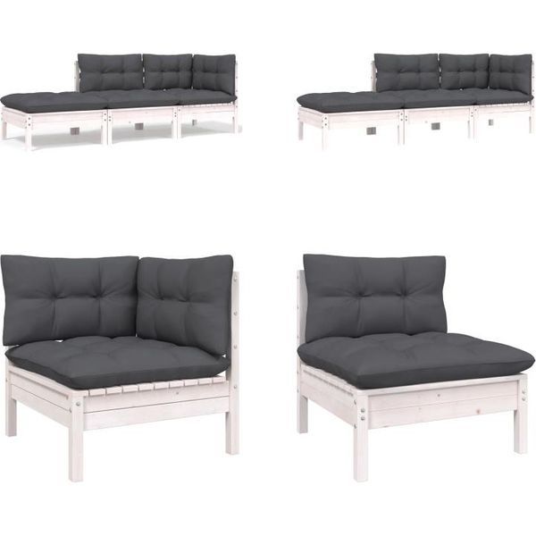 Vidaxl Set Salotto Da Giardino 3 Pezzi Con Cuscini In Legno Di Pino Massiccio Bianco - Set Salotto Da Giardino - Set Salotto Da Giardino - Set Mobili Da Giardino - Set Mobili Da Giardino-image