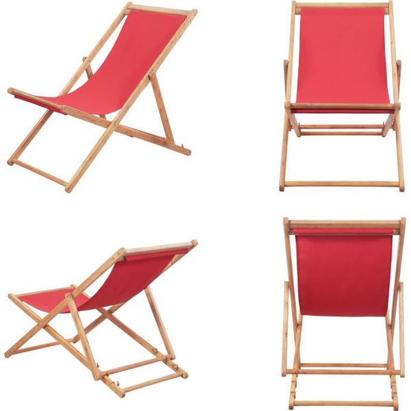 Vidaxl Sedia Da Spiaggia Pieghevole In Tessuto E Struttura In Legno Rosso - Sedia Da Spiaggia - Sedia Da Campeggio - Sedie Da Campeggio-image