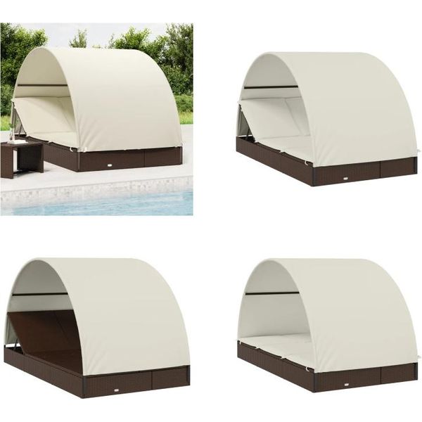 Vidaxl Lettino 2 Persone Con Tetto Marrone 211X112X140 In Poly Rattan - Lettino - Lettino - Lettino - Lettino - Day Bed-image