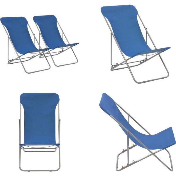 Vidaxl Sedie Da Spiaggia Pieghevoli 2 Pezzi In Acciaio E Tessuto Oxford Blu - Sedia Da Spiaggia - Sedia Da Spiaggia - Sedia A Sdraio - Sedie A Sdraio-image
