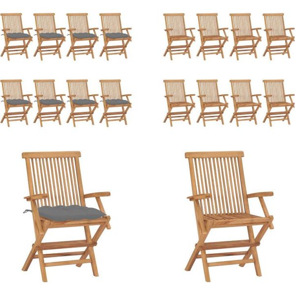 Vidaxl Sedie Da Giardino Con Cuscini Grigi 8 Pz. Legno Massiccio Teak - Sedia Da Giardino - Sedie Da Giardino - Sedia Da Giardino In Legno - Sedia Da Giardino In Legno Massiccio-image