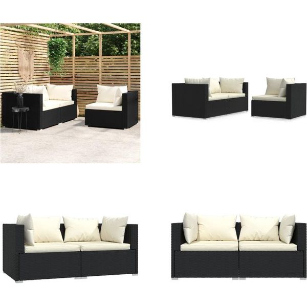 Vidaxl Set Salotto Da Giardino 3 Pezzi Con Cuscini In Poly Rattan Nero - Set Salotto Da Giardino - Set Salotto Da Giardino - Set Divano - Set Salotto Da Patio-image